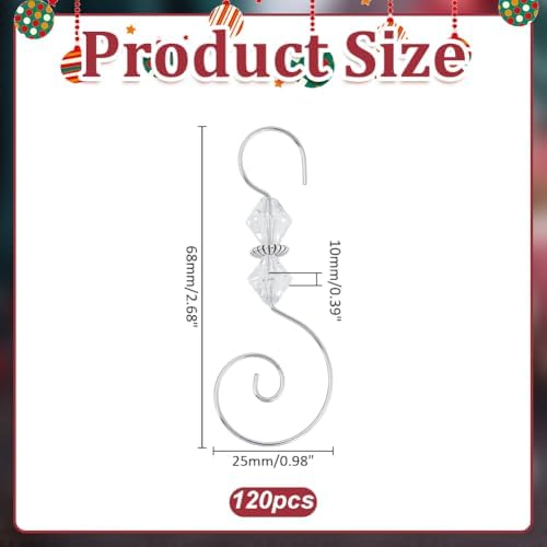 120Pcs Antique Silver Christmas Ornament Hooks Iron S-Shaped Metal Hooks Ornament Hook with Acrylic Beads Decorative Ornament Hanging Hangers for Tree Festival Decoration - Image 2