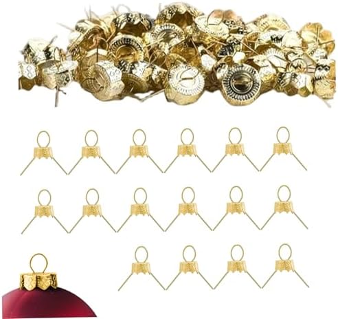Ornament Caps 100Pcs Secure Metal Christmas Ornament Hooks Replacement Hangers for Christmas Tree, Porcelain, Ceramic or Glass Decoration, 20mm, Golden by Unknown