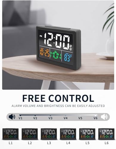 JALL Digital Clock with Date Day for Seniors, Electric Alarm Clocks for Bedrooms with Temperature, 2 Alarms, Dimmer, Dual USB Charger, Battery Backup, Volume Control, Snooze, Bedside Desk Clock, Black - Image 4