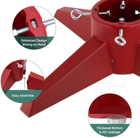 HarcoHome Christmas Tree Stand for Live Tree, Fits up to 8ft Real Tree, Rocky-Solid Design Tree Base with Spike for Real Tree, Sturdy Xmas Tree Holder for Christmas Decoration (Red) - Image 3