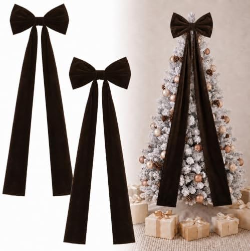 Knitgrip 2 Pack 20x71 in Christmas Large Velvet Bows, Chocolate Brown by Knitgrip