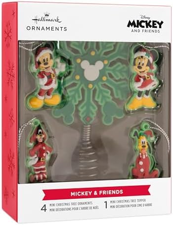 Hallmark Disney Mickey and Minnie Mouse 5" Miniature Christmas Tree Topper and Mini Ornaments, Set of 5, Shatterproof - Image 7