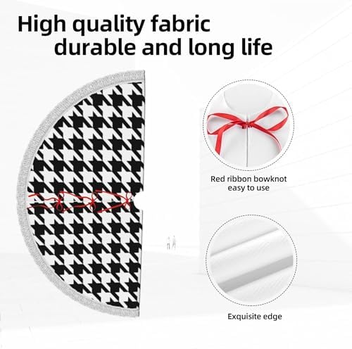 Xmas Tree Skirt 48" Inch,Black and White Houndstooth White Tassel Edge Rustic Christmas Tree Skirts for Party Holiday Decorations Xmas Ornaments - Image 7
