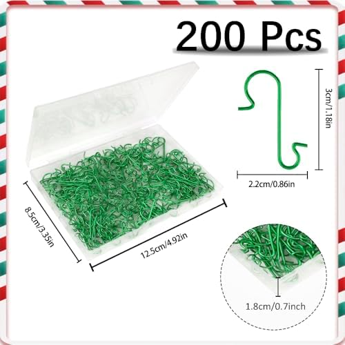 Ornament Hooks 200Pcs Green Christmas Ornament Hooks for Christmas Trees Metal Wire Ornament Hangers with Storage Box 1.2" Mini Christmas Tree Hooks Xmas Hanging Hooks for Christmas Decor Party Balls - Image 3