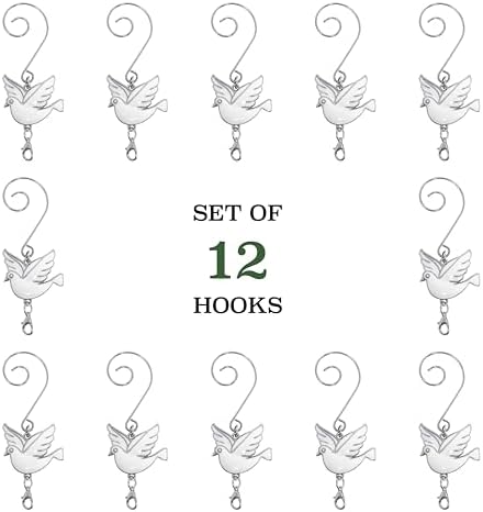 White Enameled Dove Christmas Ornament Hooks Set of 12 ?€? S-Hook & Lobster Claw Ornament Hangers for Decorations, Secure Hanging Hooks for Glass Ornaments, Angel Ornaments & Holiday Keepsakes, 3 Inch - Image 2