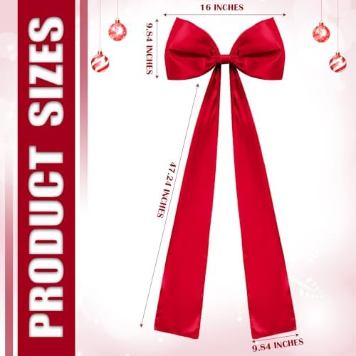 Daifunli 20 x 47 Inches Giant Satin Bow Christmas Tree Topper,Red - Image 2