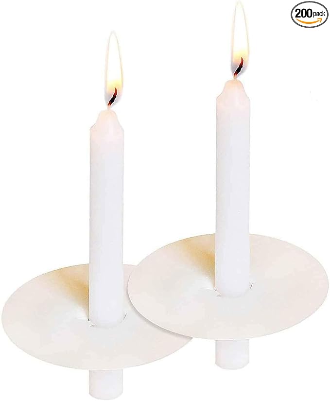 100-Pack White Unscented Taper Candles with Drip Protectors, 4.7" x 0.47" - Smokeless Pure Wax Prayer Candles for Church, Vigil, Memorial, Shabbat & Religious Services