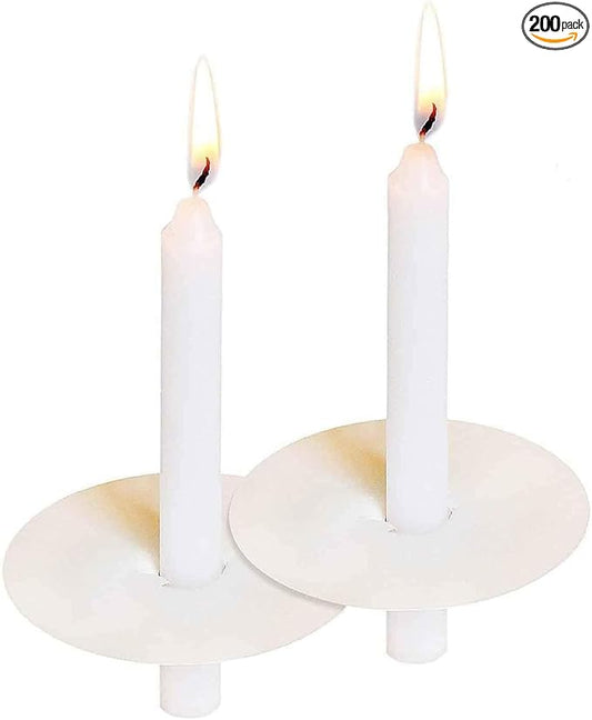 100-Pack White Unscented Taper Candles with Drip Protectors, 4.7" x 0.47" - Smokeless Pure Wax Prayer Candles for Church, Vigil, Memorial, Shabbat & Religious Services