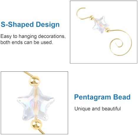 INCREWAY 30PCS Christmas Ornament Hooks with Pentagram Bead, S-Shaped Decorative Hangers Gold Metal Wire Transparent Acrylic Beads for Christmas Tree Decorations Party Crafts Door Frame - Image 3