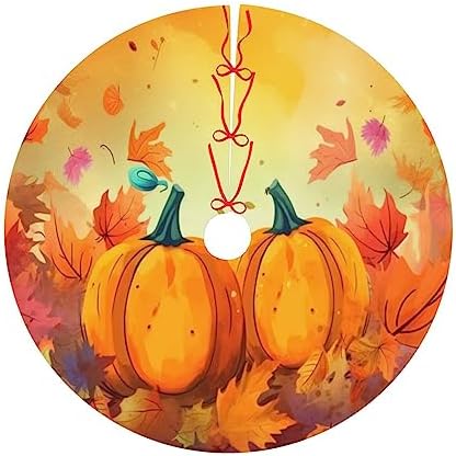 Fall Pumpkins Maple Thanksgiving Christmas Tree Skirts 48", Xmas Tree Cloth Mats Trees Skirts for Decor Gift, Home Decoration by Unknown