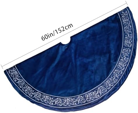 Christmas Tree Skirt 60 inch, Blue Luxury Velvet Plush Faux Fur Extra Large Skirts with Silver Embroidered Vintage Pattern, Classic Retro Christmas Tree Decorations Gifts - Image 2