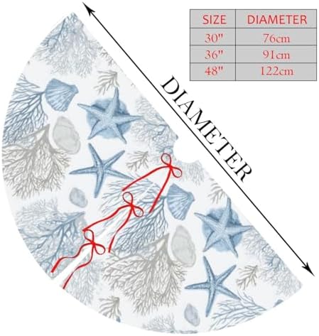 Christmas Tree Skirt, Summer Seashell Beach Starfish Xmas Large Tree Mat, Party Decorations 30" inches - Image 2