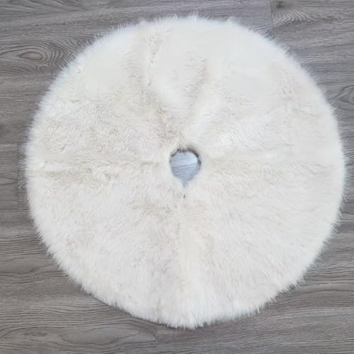 30 Inch Christmas Tree Skirt - Fluffy Faux Fur Beige White Tree Skirt, Toka Colored Plush Xmas Holiday Decor for Parties, Small Round Tree Skirt - Image 3
