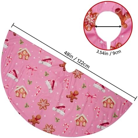 48 Inch Christmas Tree Skirt Mat Short Plush Pink Xmas Tree Skirts for Indoor Outdoor Christmas Tree Decoration(Pink Xmas Elements) - Image 7