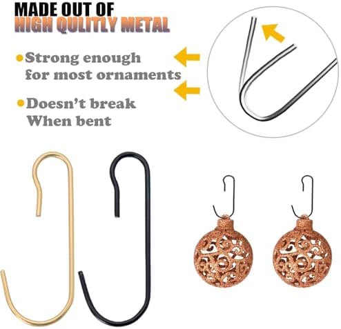 Emopeak Metal Christmas Ornament Hooks for Christmas Halloween Tree Ornament, 120Pcs Christmas Balls Hanging Hook Bendable Hangers 2 x 0.8 Inch C Shape Ornament for Party Decor Gold - Image 4