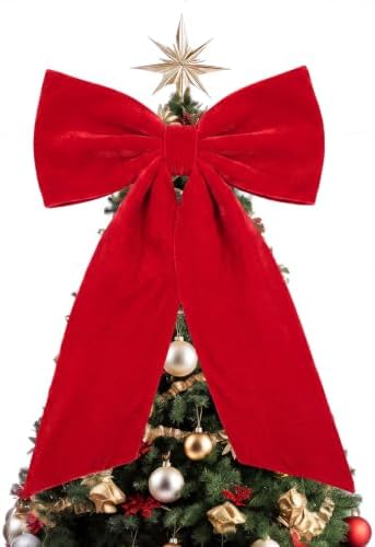 HunnmingRe Large Red Velvet Bow Christmas Tree Topper 30 Inches by HunnmingRe