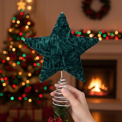 Soulchen Christmas Tree Topper Velvet Tree Topper Star for Decoration,Green - Image 5