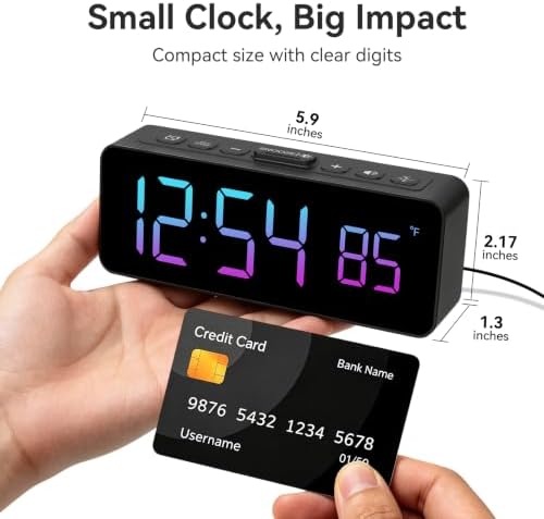 Netzu 2-in-1 Digital Alarm Clocks for Living Room Bedroom | Small Clock with Temperature & Time Display - RGB Display, 4 Levels & off Birghtness, 3 Volumes, Plug-in Use, Compact, Snooze - Image 3