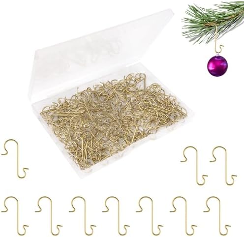 Ornament Hooks, 200Pcs Gold Christmas Ornament Hooks for Christmas Trees 1.2" Mini Christmas Tree Hooks with Storage Box Metal Ornament Hangers Xmas Hanging Hooks for Christmas Tree Decor Party Balls by iRFKCIOW