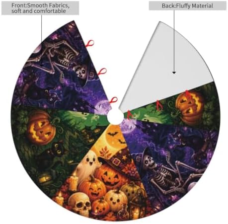 Halloween Skull Cat Christmas Tree Skirt Mat for Thanksgiving Party Decor, Home Tabletop Trees Holiday Decorations 48" - Image 3