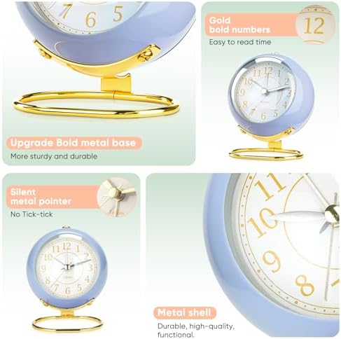 Analog Alarm Clocks,Retro Backlight Cute Simple design Small desk Clock With Night Light,Silent Non-Ticking,Battery Powered,For Kids,teens,Bedroom,travel,kitchen,Bedside Desk decor. (Retro Blue) - Image 4