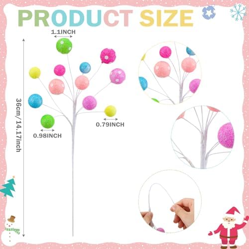 Janinka 8 Pcs Christmas Picks Pastel Christmas Candy Decorations Lollipop Macaron Xmas Tree Picks Xmas Tree Topper Glowing Fur Ball for Vase Fillers DIY Crafts Displays Home New Year - Image 4