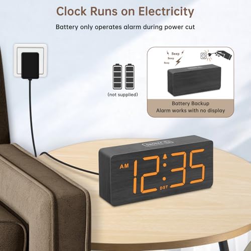 DreamSky Wooden Digital Alarm Clock for Bedroom with Large Numbers | Desk Clocks for Living Room, Loud Alarm for Heavy Sleepers with Volume Control, Dimmer, DST, Office Wood Decor (Plug-in) - Image 2
