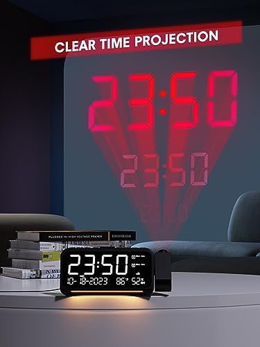 Mesqool Projection Alarm Clock Ceiling Display, with Temperature, Humidity - Image 3