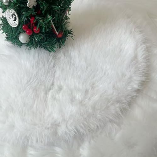 60 Inch Plush Christmas Tree Skirt White, Fluffy Faux Fur Tree Skirt for Christmas Holiday Party Decorations - Image 5