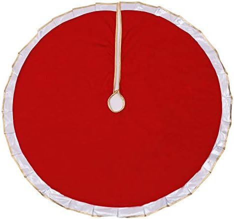 Red Christmas Tree Skirt with Gold Rim 48",Flannelette Santa Reindeer Xmas Party Holiday Decorations for 7Ft/7.5Ft/8Ft Christmas Tree (Red, 48") - Image 2