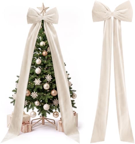 Knitgrip Extra Large Velvet Christmas Tree Topper Bow, Beige, 118 Inch by Knitgrip