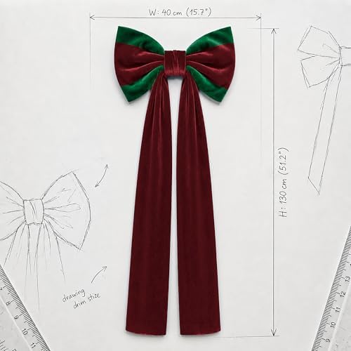 Big Bows, Christmas Decorations, Velvet Christmas Tree Topper Bow, 52 x16 Inch, Giant Christmas Bow Decorations for Home, Wedding, Birthday, Wreath, Door, Wall Decor (Burgundy Green) - Image 5