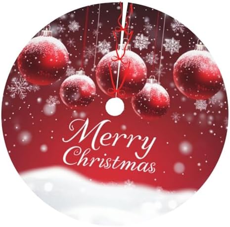 Christmas Tree Skirt Red Ball Christmas Pattern Xmas Soft Polyester Holiday Tree Base Cover, Decorative Xmas Tree Mat 36 Inch for Home, School, Office by DADABULIU