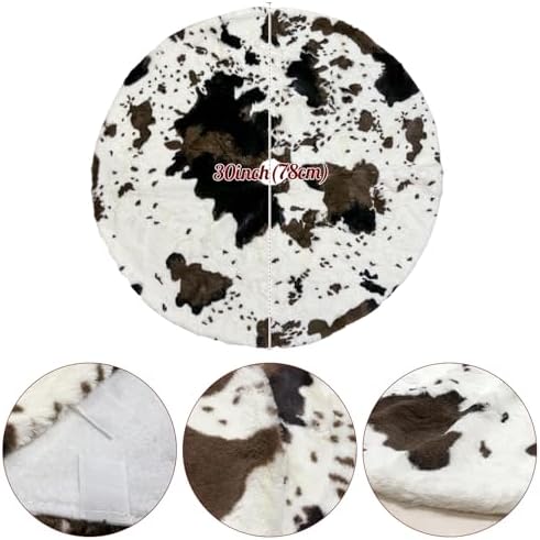Christmas Tree Skirt 30 inch Cows Print Tree Skirts White and Black Faux Fur for Holiday Party Decoration - Image 3