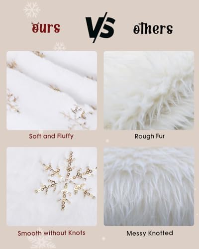 FINPAC Christmas Tree Skirt, Faux Fur Furry Xmas Tree Skirt Luxury Romantic Thick Holiday Ornaments Decoration for Christmas Holiday Party Decor Indoor Outdoor, Golden - Image 3