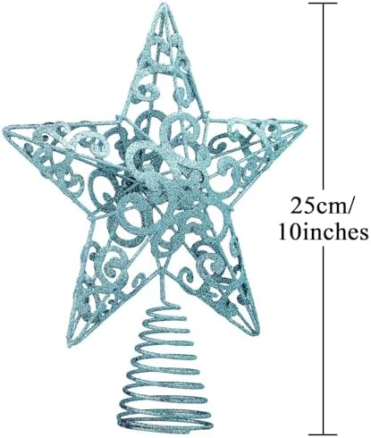 Aneco 10 Inches Christmas Treetop Star Metal Glittered Christmas Tree Topper Xmas Tree Decoration Topper for Christmas Holiday Home Office School Mall Decor, Blue - Image 2