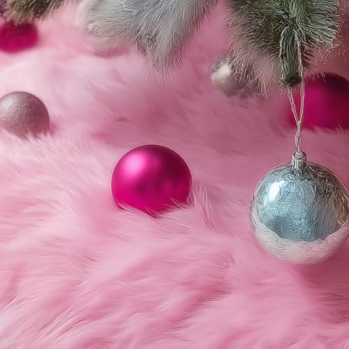 CHICHIC 60 inch Christmas Tree Skirt Faux Fur Xmas Tree Skirt Christmas Decorations Holiday Tree Ornaments Tree Decoration for Christmas Home Decorations, Xmas Party Holiday Decorations, Pink - Image 3