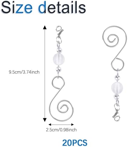INCREWAY 20 Pcs Lobster Knot Christmas Hook Decorative with Lobster Claws Hanging Metal Wire Clear Round Crystal Jeweled Swirl for Crafts Xmas Decoration (Silver) - Image 2