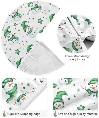 Green Snowman Christmas Tree Skirt Large Xmas Tree Skirts Decorations 48 in Burlap Tree Mat Cover for 4 ft Trees Holiday Party - Image 3