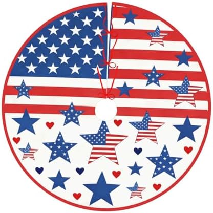 Christmas Tree Skirt, American Flag Stars Independence Day 4th of July Xmas Large Tree Mat, New Year Festive Holiday Party Decorations 36" inches - Image 6