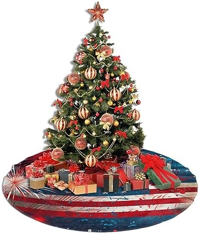 Fireworks US Flag Tree Skirts Xmas Ornaments, Tree Skirt for Christmas Party Holiday All Occasions 30" - Image 4