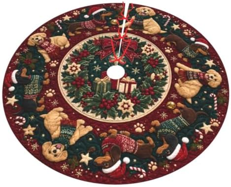 Funny Christmas Dog Tree Skirt Tree Mat for Xmas Holiday Party Decorations Indoor Outdoor 36 Inch - Image 3