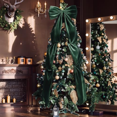Knitgrip Extra Large Velvet Christmas Tree Topper Bow, Green, 118 Inch - Image 4