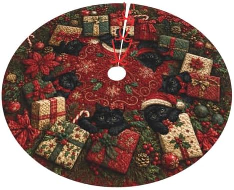 Christmas Cats Tree Skirt Tree Mat for Xmas Holiday Party Decorations Indoor Outdoor 36 Inch - Image 3