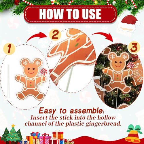 8 Pcs Christmas Tree Decorations Picks, Large Gingerbread Man Christmas Tree Picks, Xmas Gingerbread Man Tree Topper Ornaments for Xmas Trees Winter Holiday Home Party Vase Decor - Image 6