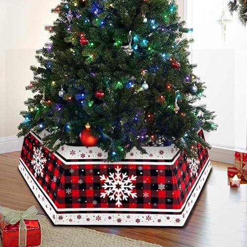 Christmas Tree Collar, Red Christmas Tree Collar, Buffalo Plaid Christmas Trees Skirt, Square Christmas Trees Ring, Foldable Hexagon Xmas Tree Skirt, Snowflake Decor for Holiday Party Home, 31 inch - Image 6