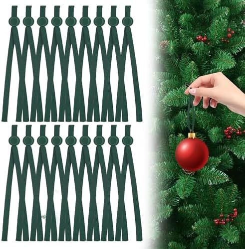 100Pcs Green Decorative Ribbons for Christmas Tree Hanging Ornaments Supplies, Small Adjustable Non Slip Ornament Hooks Decorations Supplies for Xmas Tree by HINGTAI