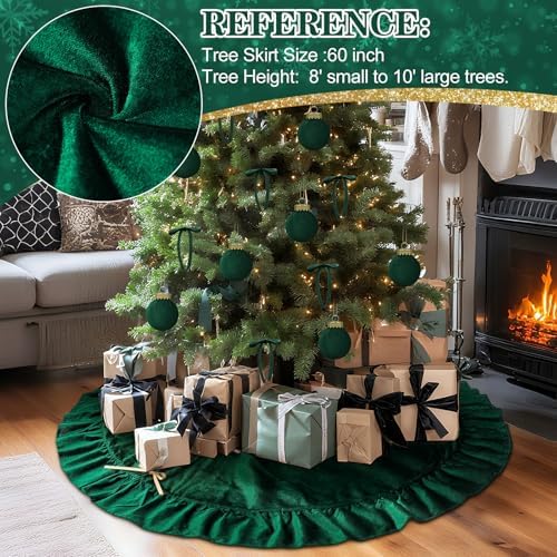 Velvet Christmas Tree Skirt, 60 Inches, Bow Style, Dark Green - Image 6