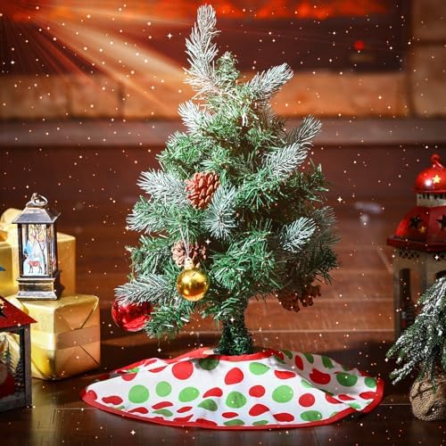 Civaner 3 Pack 15 Inches Red and Green Mini Christmas Tree Skirts Velvet Stripes Trimmed Tree Skirt with Red Green White Polka Dots Design for Christmas Holiday Party Indoor Outdoor Home Decoration - Image 4
