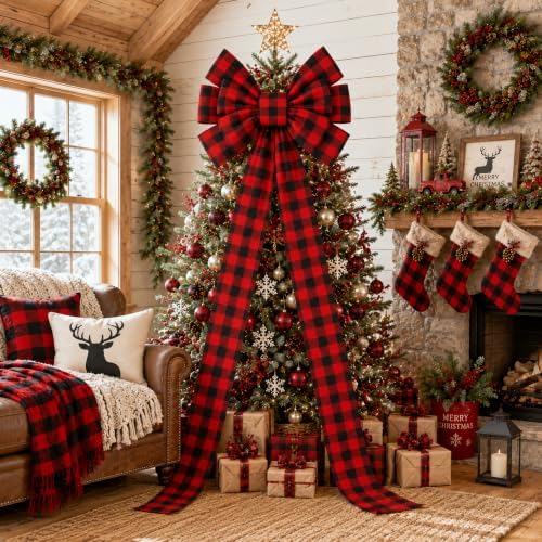 Norme 1 Pcs Black Red Extra Large Christmas Tree Topper Bow Decor by Norme